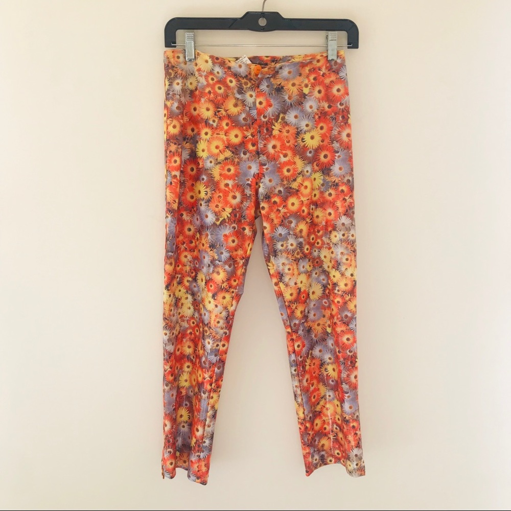 Vintage Shiny Floral Stretch Cropped Pants XS/S